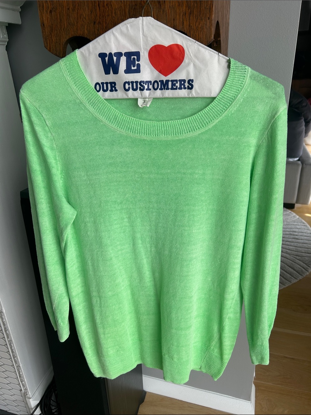 J. CREW Neon Green Linen Shirt - Three Quarter Sleeves
